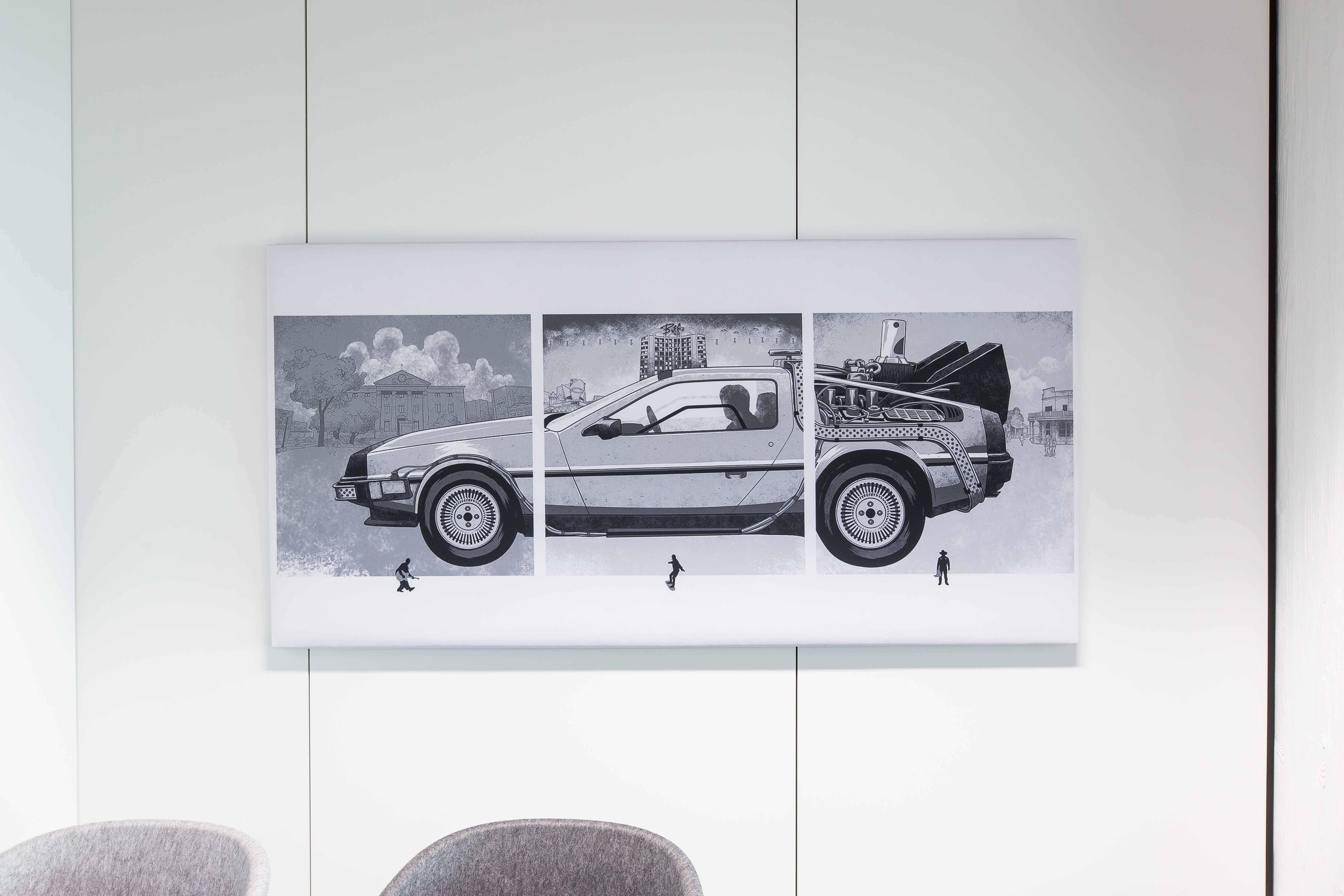 Akoestische panelen met fotoprint in zwart-wit