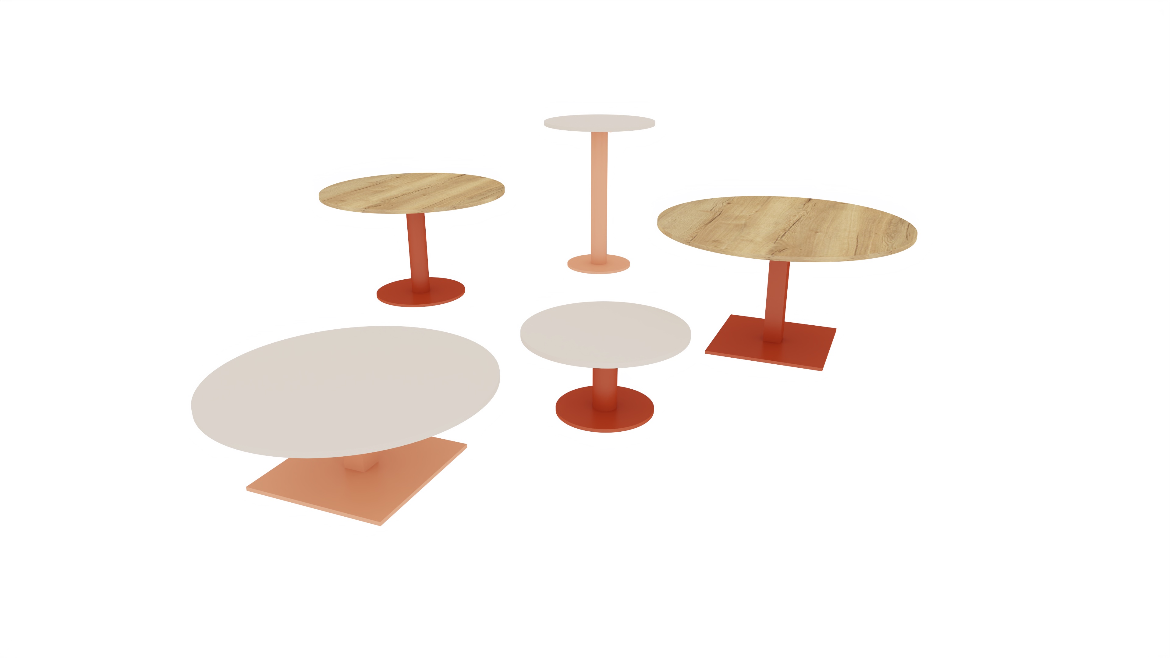 Tekening van verschillende modellen ronde tafels